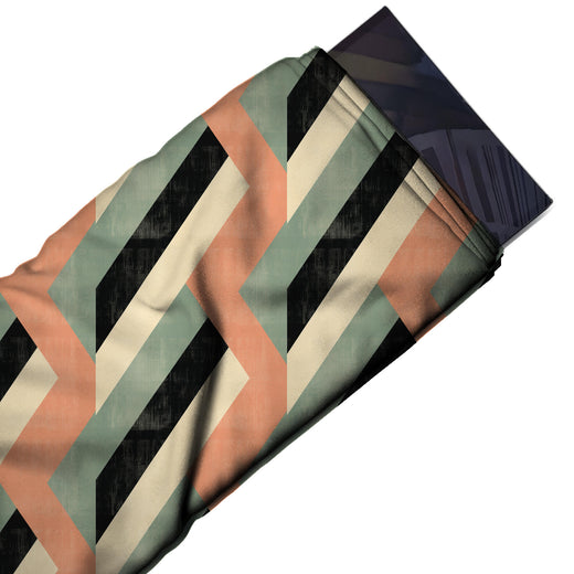 Flat fabric swatch: very large-scale geometric of vertical peach zigzag bands interlocked, design Design No_4329, Clothwala