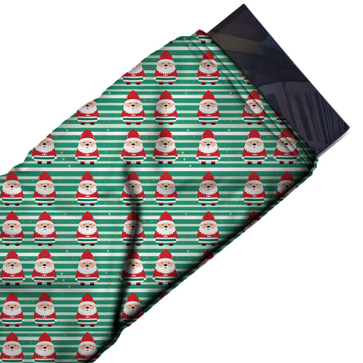 Flat fabric swatch: regular horizontal rows of medium-small cartoon Santa gnomes with red, design Design No_4531, Clothwala