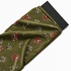 Olive Green & Maroon Watercolor Floral & Leaf Print Fabric
