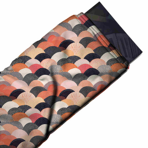 Flat fabric swatch: all-over overlapping scallop print at medium scale, design Design No_4171, Clothwala