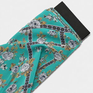 Teal & Grey & Mustard Yellow Rose Geometric Frame Print Fabric