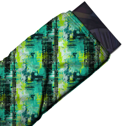 Flat fabric swatch: all-over grunge layout of broken grid lines and paint splatter, design Design No_3956, Clothwala