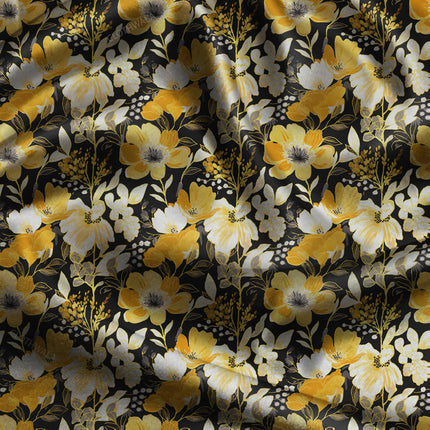 Premium Midnight Floral Marigold uSoft Satin Printed Fabric