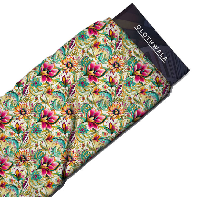 Luxury Festive Floral Floraison uSoft Satin Printed Fabric