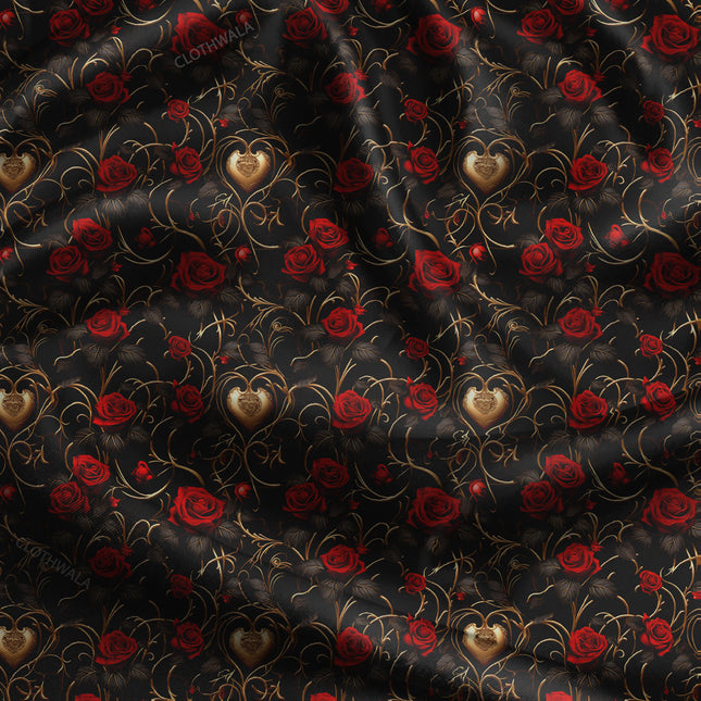 Trendy Baroque Luxury Rose uSoft Satin Printed Fabric