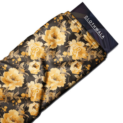Hotpick Golden Floral Peony uSoft Satin Printed Fabric