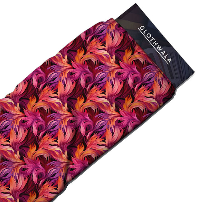 Latest Abstract Flame Feathers Soft Crepe Printed Fabric