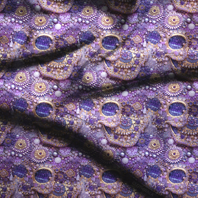 Hotpick Amethyst Geometric Mandalas Soft Crepe Printed Fabric