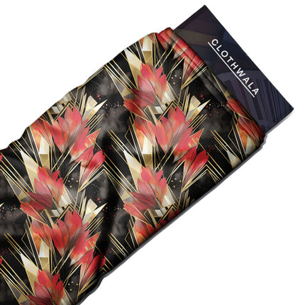 Bestseller Crimson Floral Bloom Geometry uSoft Satin Printed Fabric