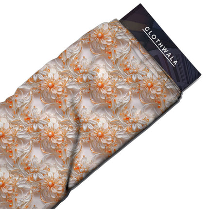 Luxury Tangerine Floral Charm uSoft Satin Printed Fabric