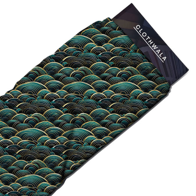 Premium Ocean's Geometric Embrace Soft Crepe Printed Fabric