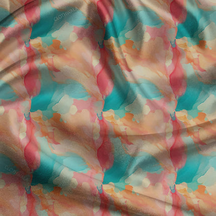 Must-Have Aqua Abstract Flame uSoft Satin Printed Fabric