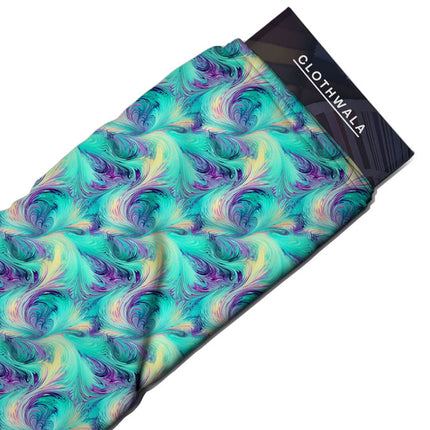 Exclusive Peacock Abstract Vortex Soft Crepe Printed Fabric