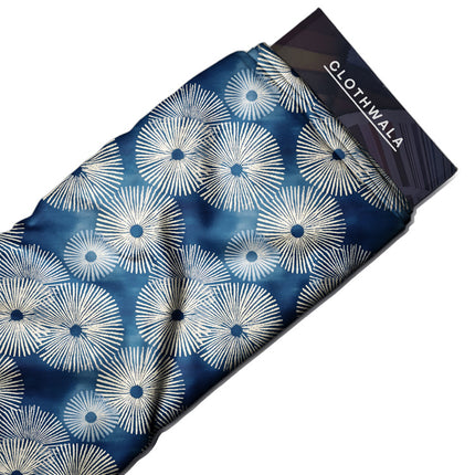 Trendy Sapphire Abstract Sea Anemone uSoft Satin Printed Fabric
