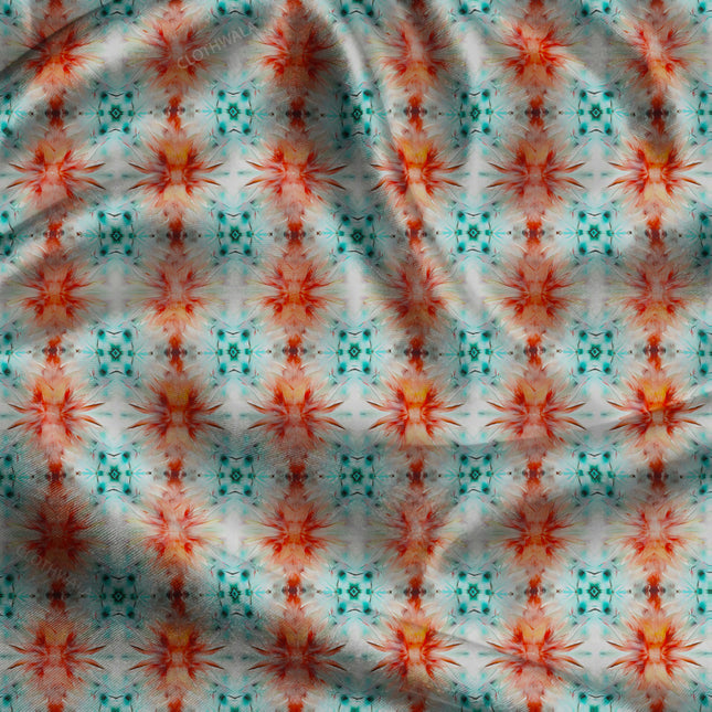 Must-Have Coral Geometric Starburst uSoft Satin Printed Fabric