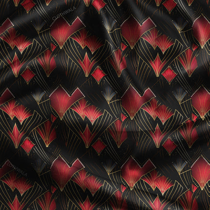 Trendy Ruby Geometric Chevron uSoft Satin Printed Fabric