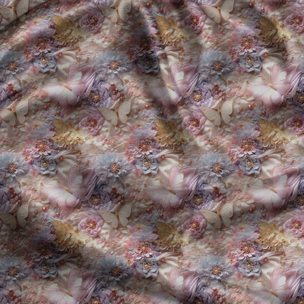 Luxury Whimsical Floral Fantasy Whisper uSoft Satin Printed Fabric