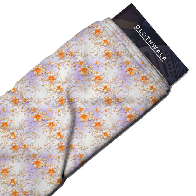 Luxury Golden Floral Elegance Blossom Whispers uSoft Satin Printed Fabric