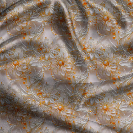 Luxury Tangerine Floral Charm uSoft Satin Printed Fabric