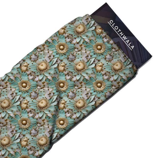 Luxury Golden Floral Delight uSoft Satin Printed Fabric