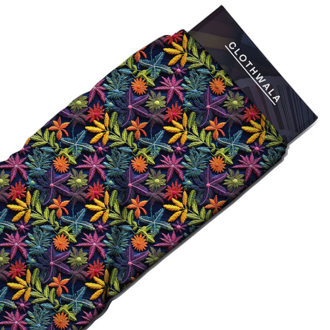 Exclusive Psychedelic Nature-Inspired. Midnight Botanical Soft Crepe Printed Fabric