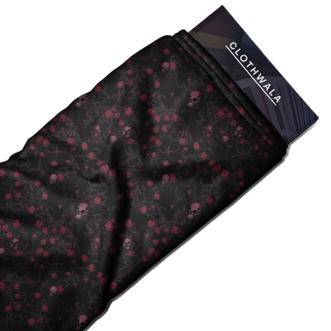 Premium Crimson Gothic Skull Whispers uSoft Satin Printed Fabric