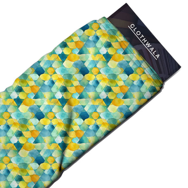 Limited Edition Citrus Abstract Geometric Mosaic uSoft Satin Printed Fabric