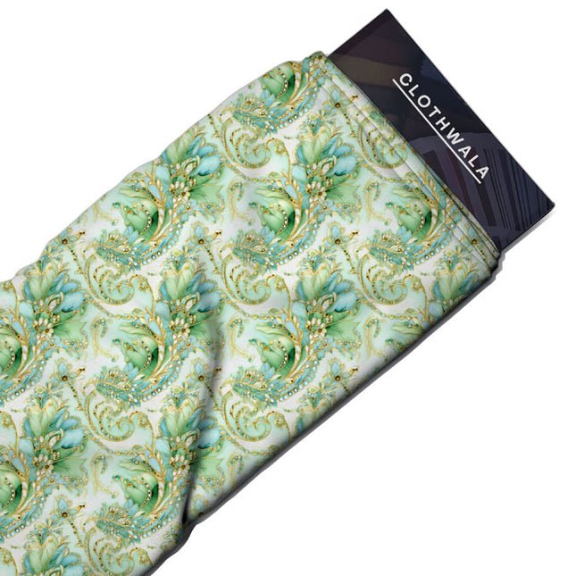 Trendy Seafoam Floral Elegance Soft Crepe Printed Fabric