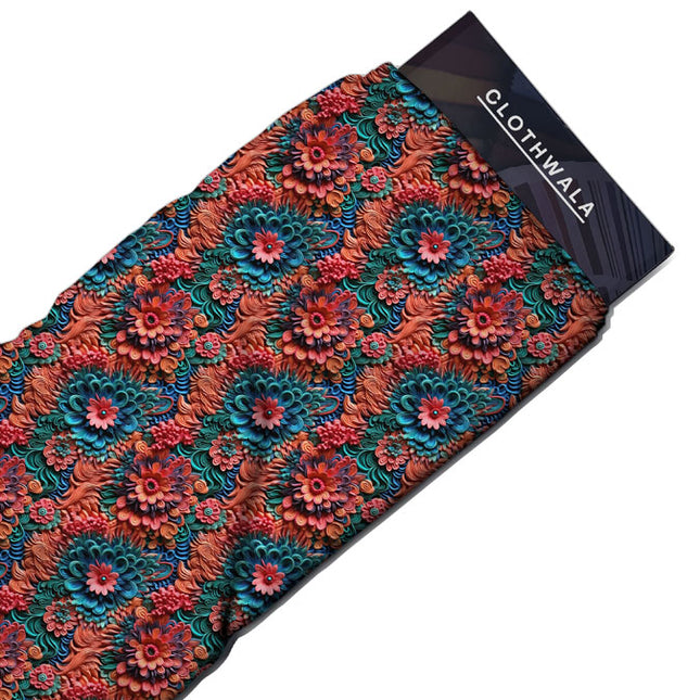 Limited Edition Floral Coral Bloom Cascade Soft Crepe Printed Fabric