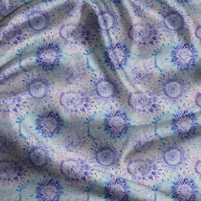 Luxury Floral Lilac Frost uSoft Satin Printed Fabric