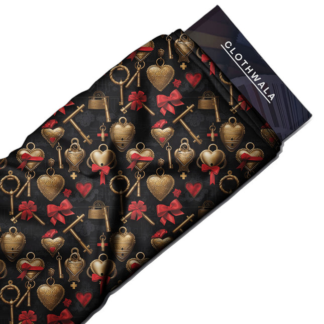 Latest 3D Whimsical Vintage Keys uSoft Satin Printed Fabric