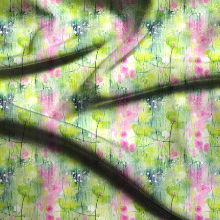 Latest Floral Springtime Watercolor Wash Soft Crepe Printed Fabric