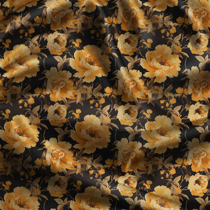 Hotpick Golden Floral Peony uSoft Satin Printed Fabric