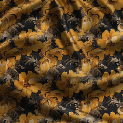 Hotpick Twilight Floral Gold uSoft Satin Printed Fabric