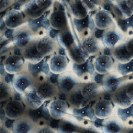 Hotpick Indigo Abstract Jellyfish Dance uSoft Satin Printed Fabric