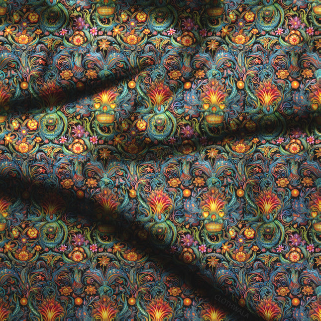 Premium Baroque Blossom Symphony Soft Crepe Printed Fabric