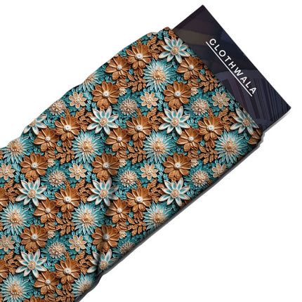 Hotpick Turquoise Floral Gala Soft Crepe Printed Fabric