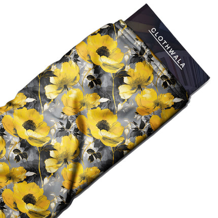 Must-Have Sunlit Floral Charcoal uSoft Satin Printed Fabric