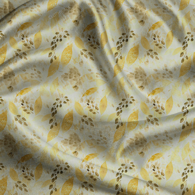 Limited Edition Autumn Botanical Leaves uSoft Satin Printed Fabric