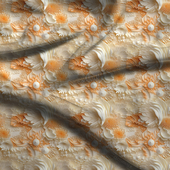 Luxury Peach Floral Reef Soft Crepe Printed Fabric