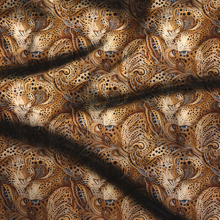 Limited Edition Leopard Illustrative Majesty Mosaic Soft Crepe Printed Fabric