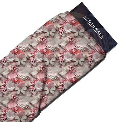 Luxury Crimson Floral Chiffon uSoft Satin Printed Fabric