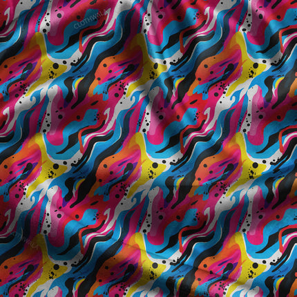 Latest Pop Abstract Art Splash uSoft Satin Printed Fabric