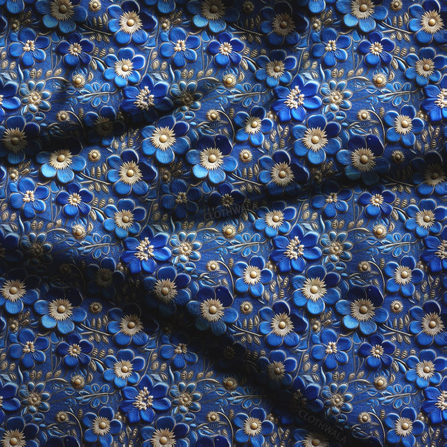 Hotpick Celestial 3D Floral Navy Floraison Soft Crepe Printed Fabric