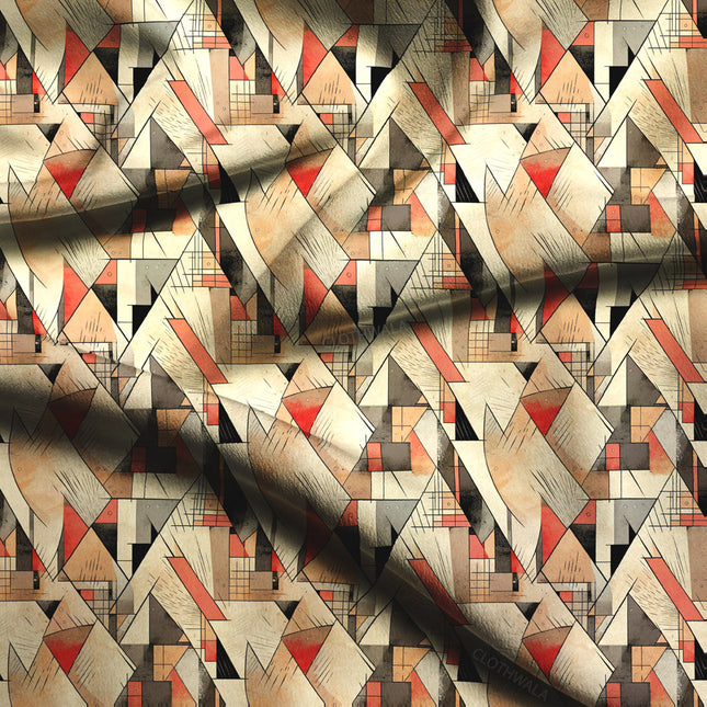 Premium Abstract Geometric - Structural Abstract Architectonica Soft Crepe Printed Fabric