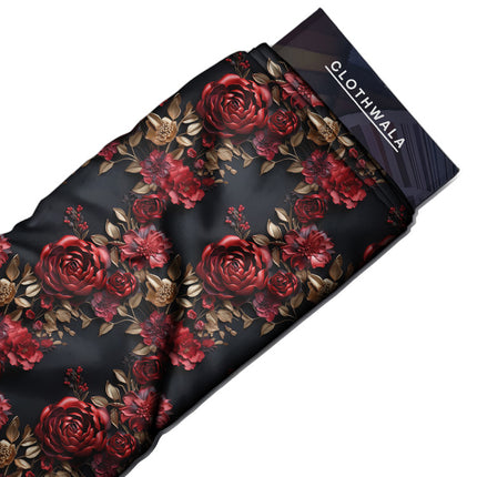 Hotpick 3D Floral Midnight Rose uSoft Satin Printed Fabric