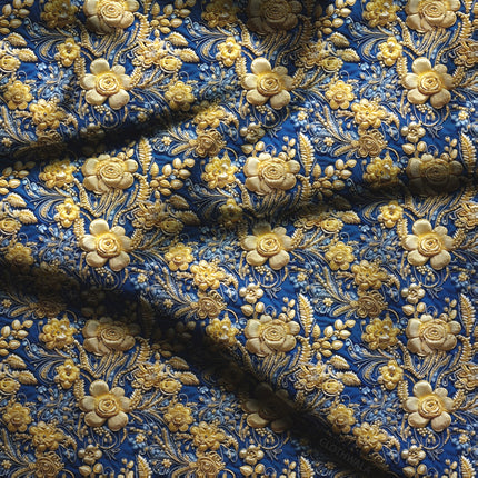 Exclusive Floral Golden Embellished Soft Crepe Printed Fabric