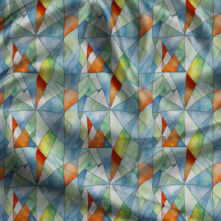 Exclusive Kaleidoscope Geometric Watercolor Dreams uSoft Satin Printed Fabric