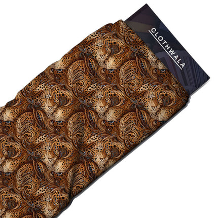 Limited Edition Leopard Illustrative Majesty Mosaic Soft Crepe Printed Fabric