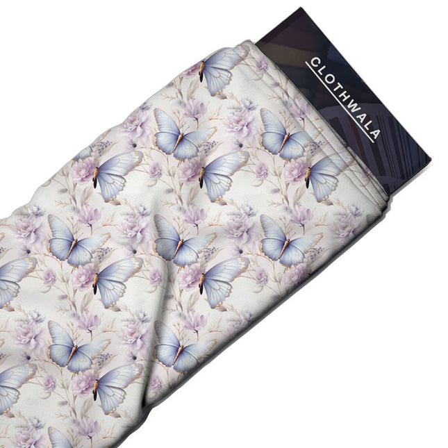 Luxury Butterfly Floral Fantasy Whispers uSoft Satin Printed Fabric